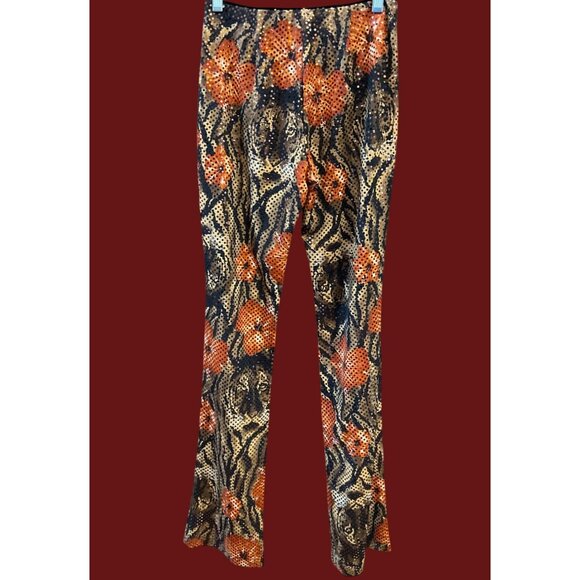 Y2K Vintage Cache Junglecore Sequin Floral Animal Print Pants Size 2 Maximalist - Picture 3 of 5